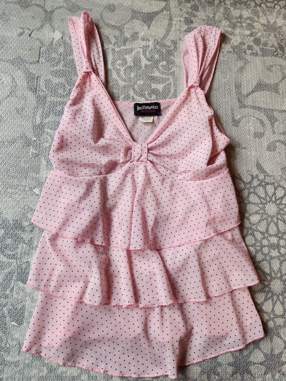Vintage Hot Tempered Womens Pink Polka Dot Tiered Ruffle Babydoll Tank Y2k Large